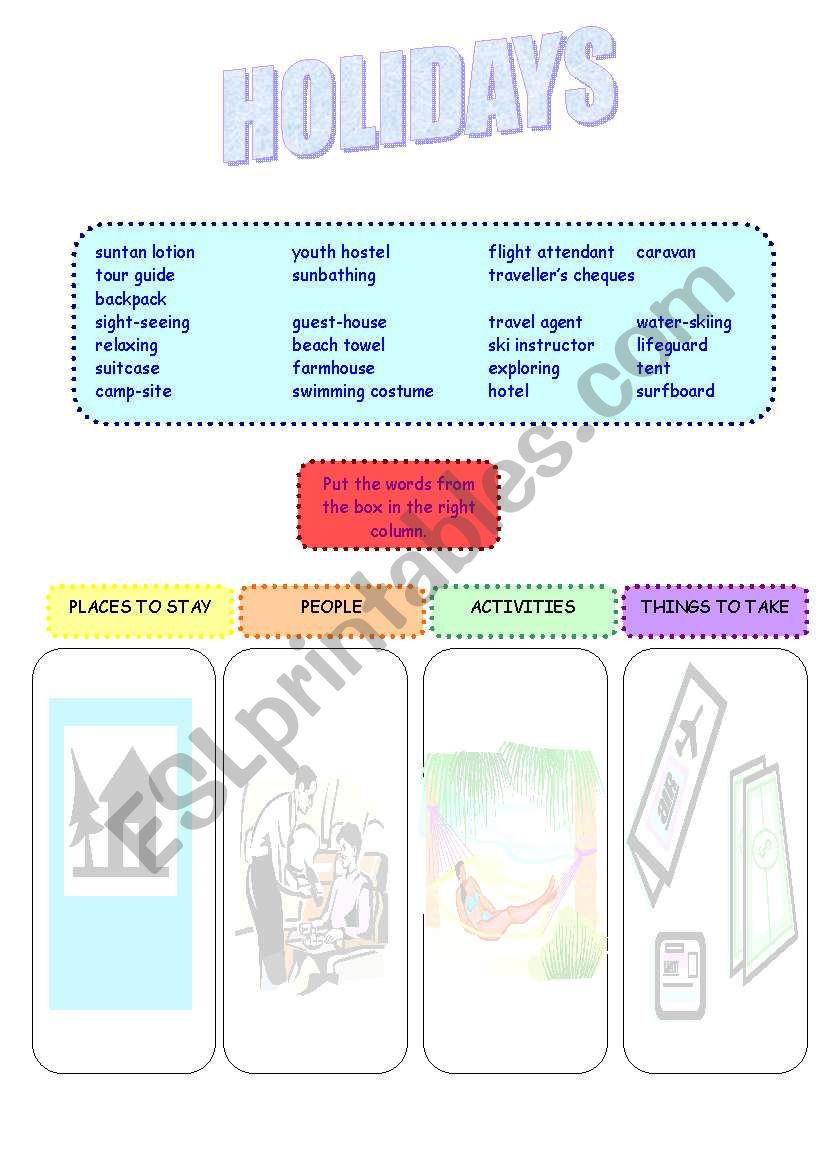 Holiday vocabulary worksheet