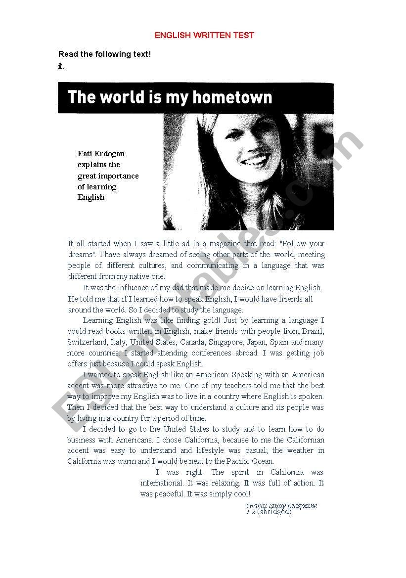 The world is my hometown worksheet