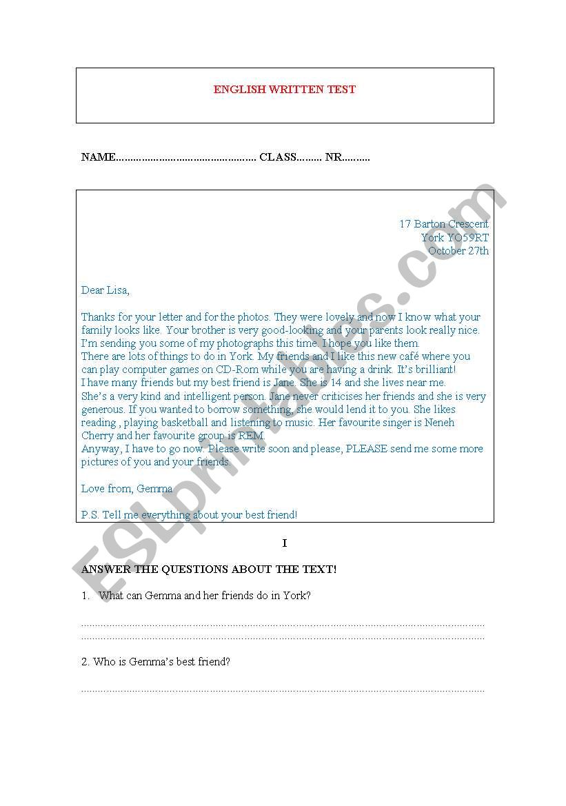 Best friend worksheet