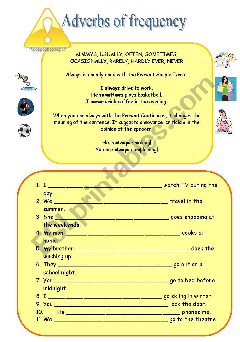 Adverbs of frequency worksheet