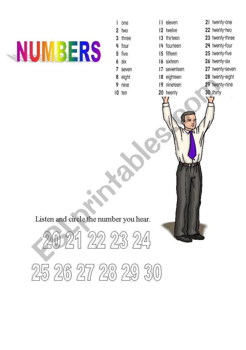 Numbers from 1 to 30 worksheet