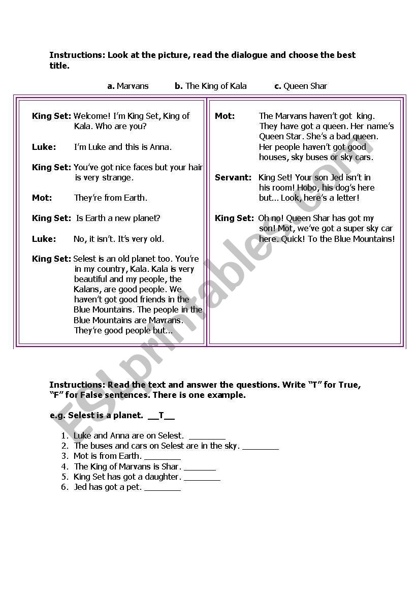READING worksheet