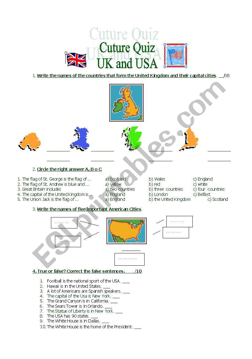 Culture Quiz: UK and USA worksheet