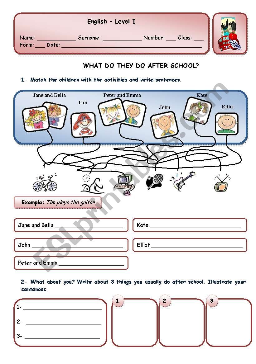 AFTER SCHOOL ACTIVITIES worksheet