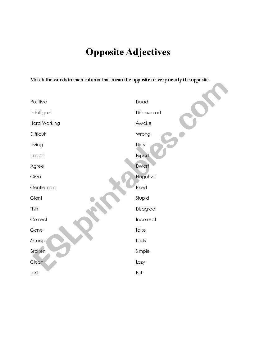 Opposite Adjectives worksheet