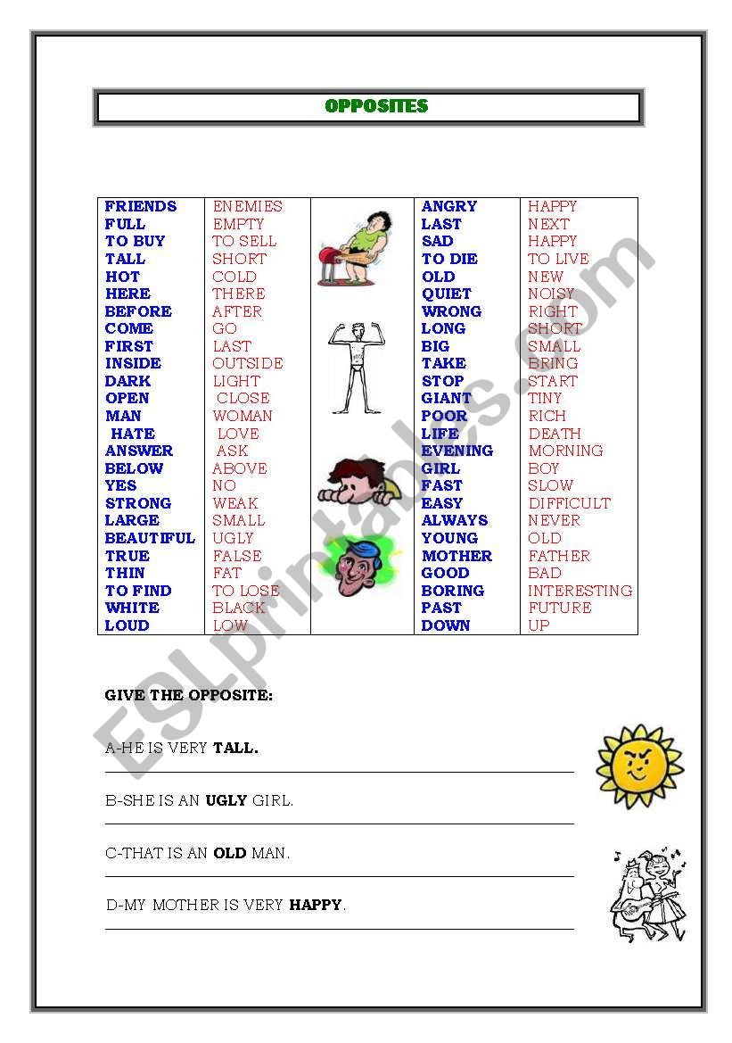 OPPOSITES worksheet