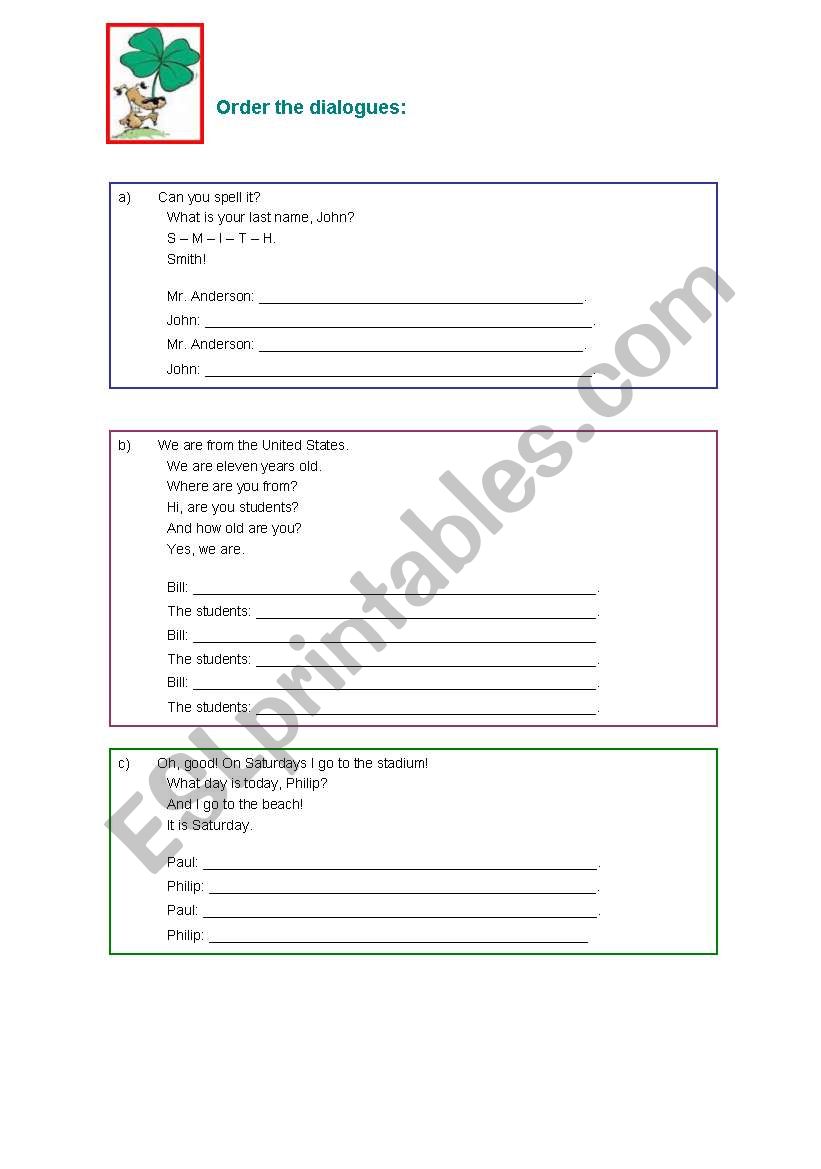 Order the dialogues worksheet