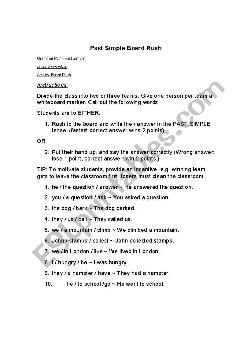 Past Simple Board Rush worksheet