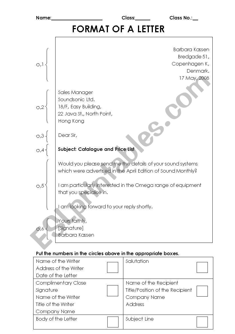 Writing a Letter worksheet