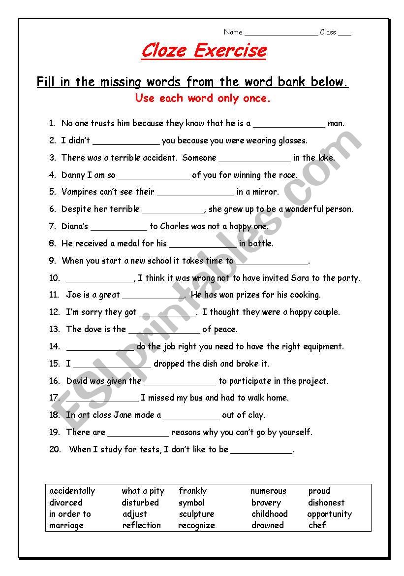 Cloze worksheet