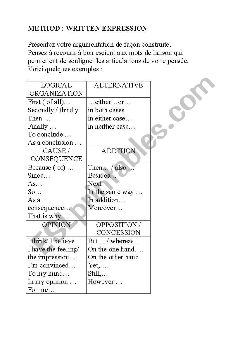 Written expression / Written expression / Link words