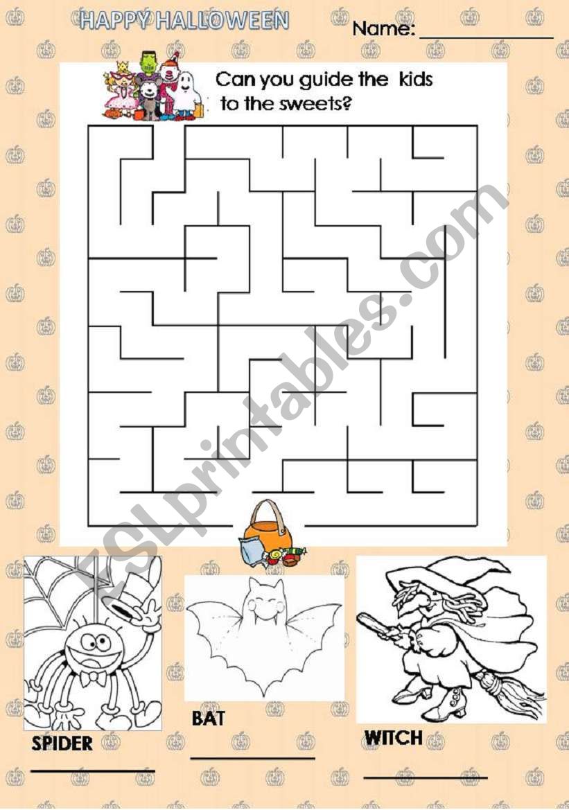 Halloween mazeones worksheet