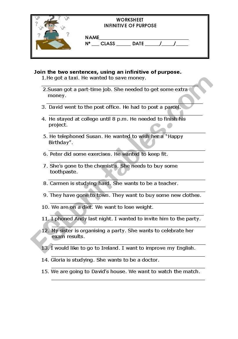 Grammar Worksheet - Infinitive of Purpose