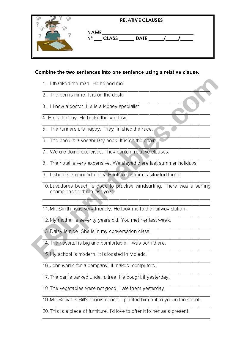 Grammar Worksheet - Relative Clauses