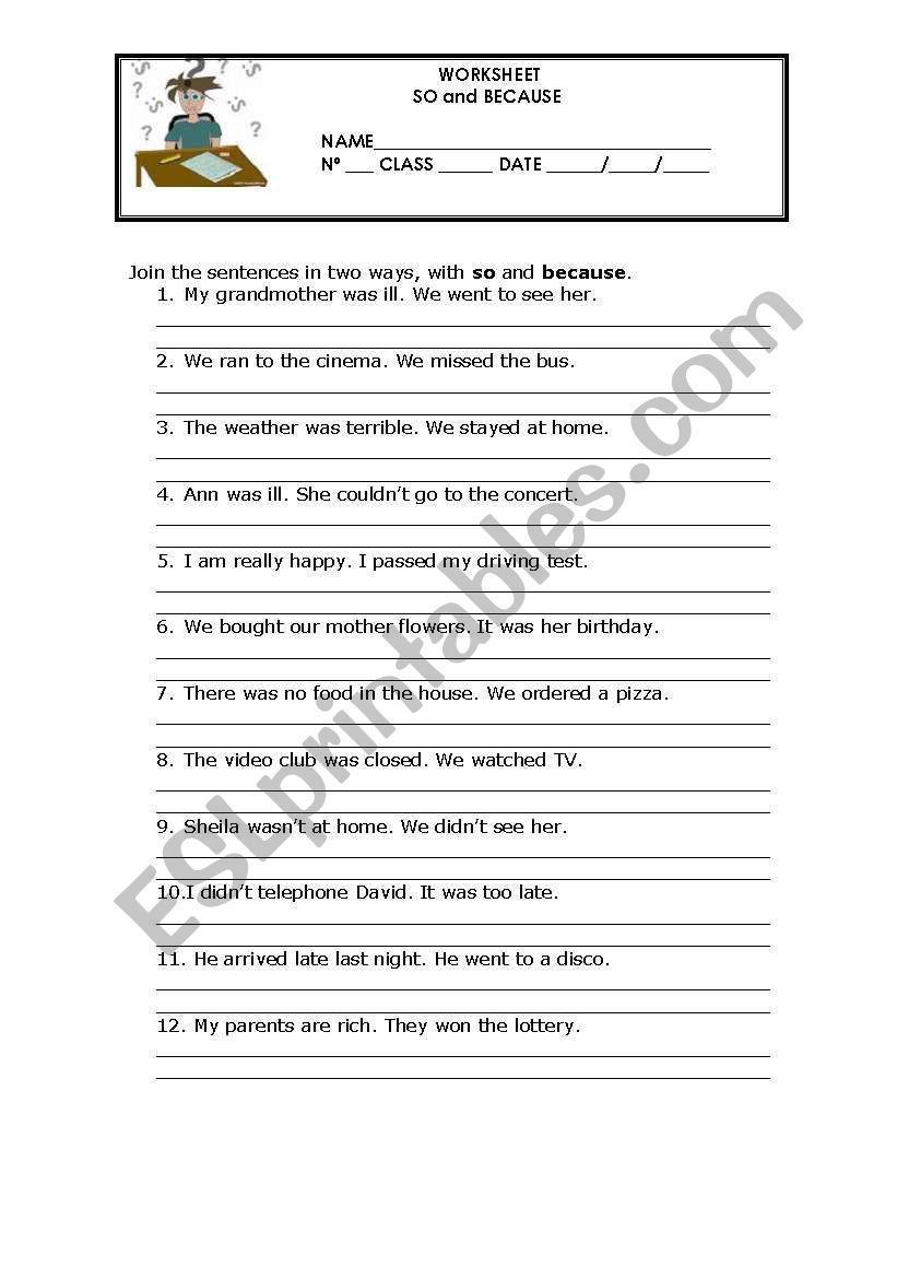 Grammar worksheet - so and because