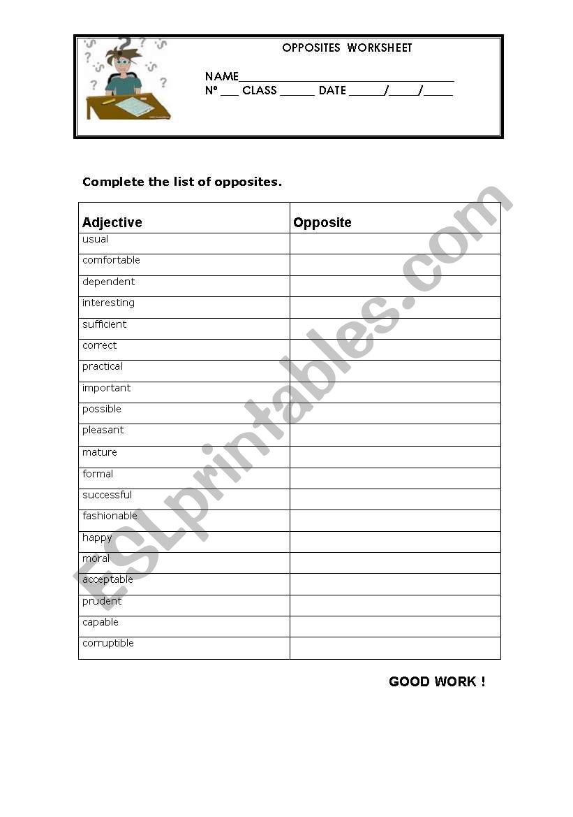 Opposites - Adjectives worksheet
