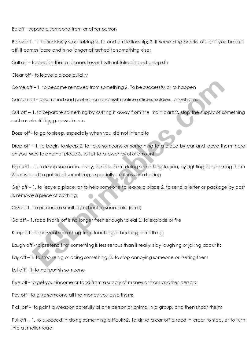 Phrasal verbs worksheet