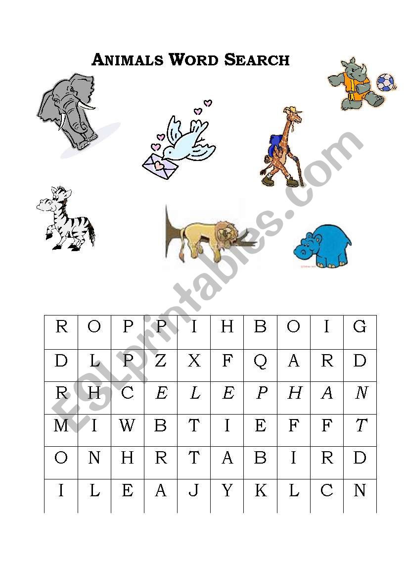 Animal Word Search worksheet