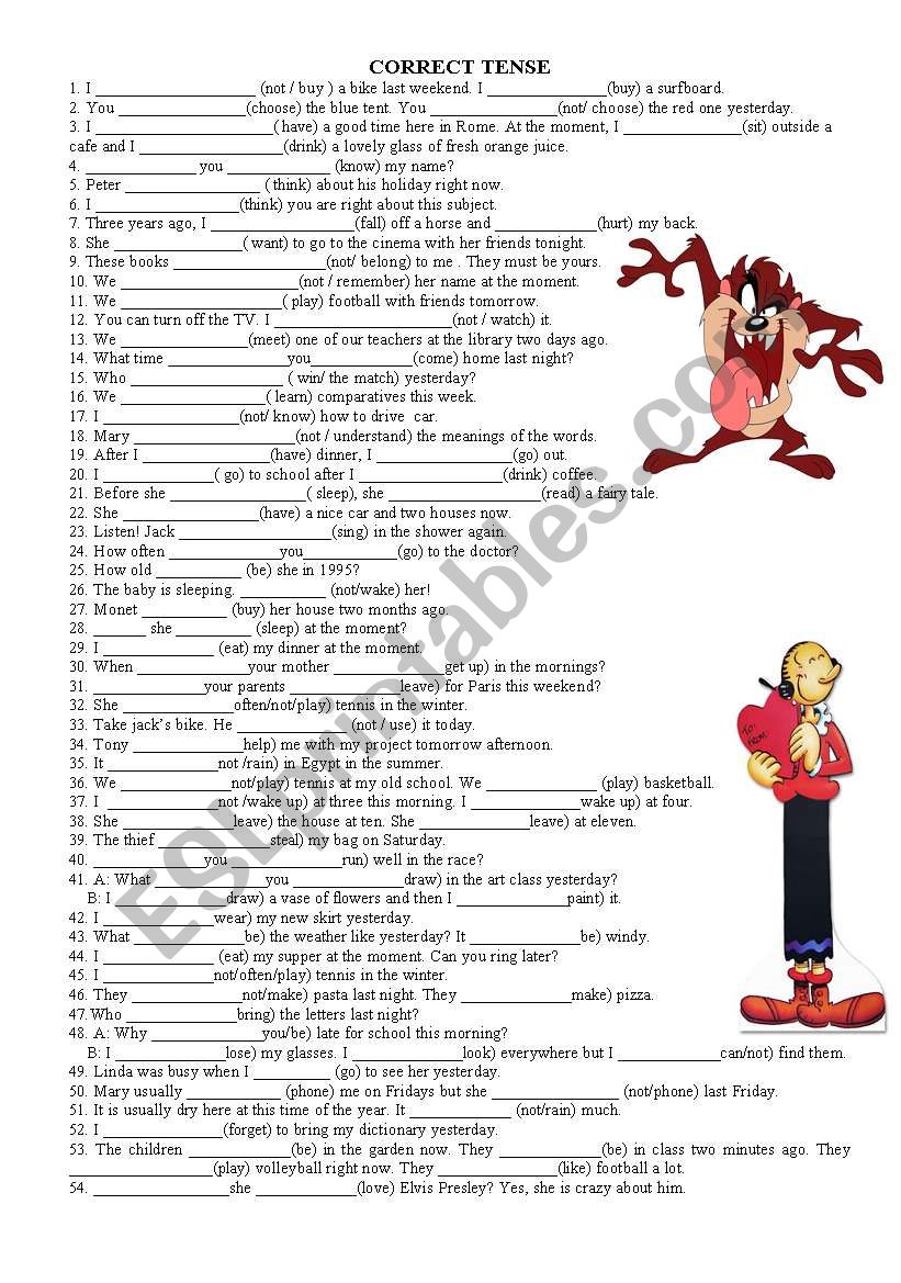 simple past- simple present- present continuous-correct tense exercises