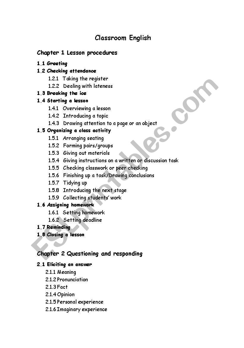 classroom english worksheet