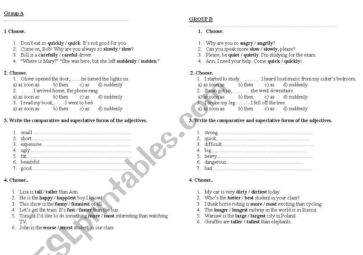 Adjectives and adverbs worksheet