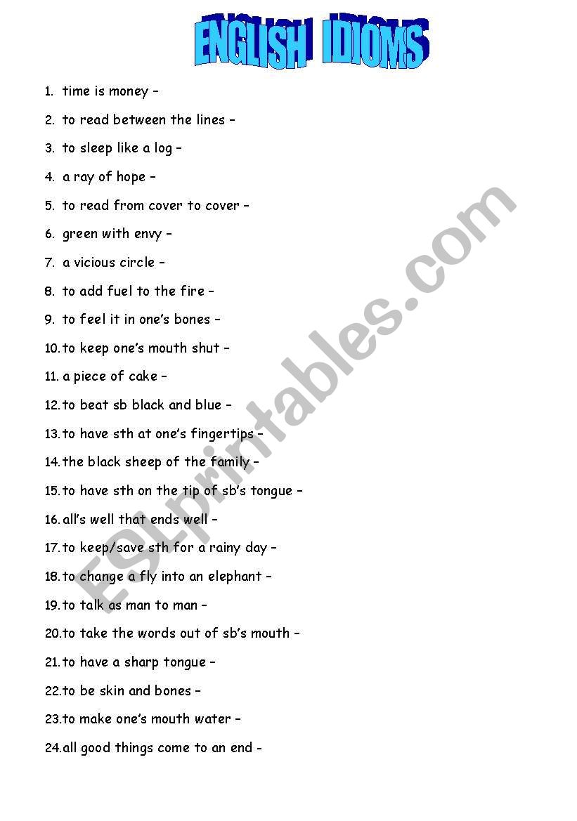 Idioms worksheet