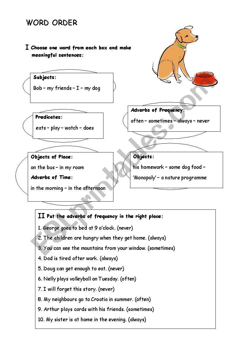 Word order worksheet