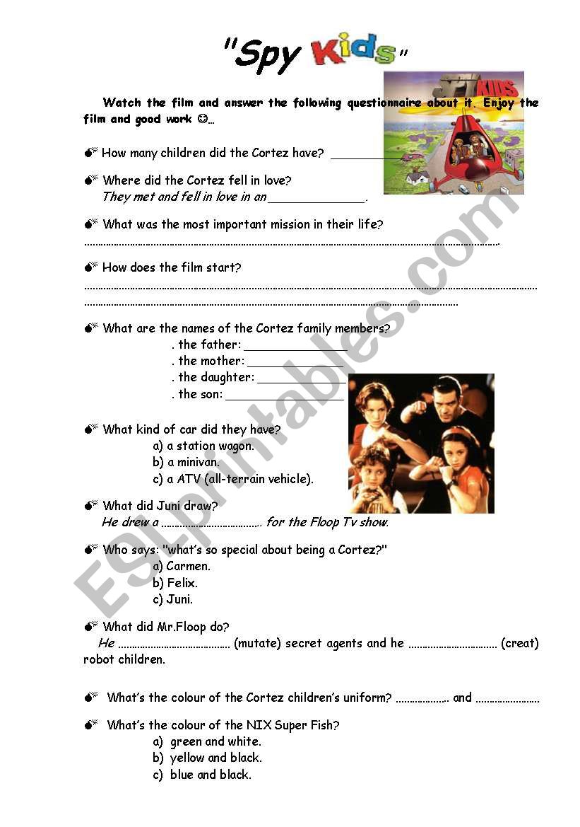 SPY KIDS worksheet