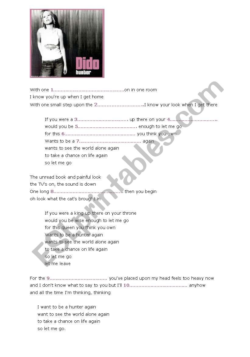 Hunter by DIDO worksheet worksheet