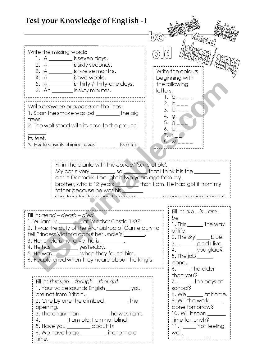 Test Your English Knowledge 1 worksheet