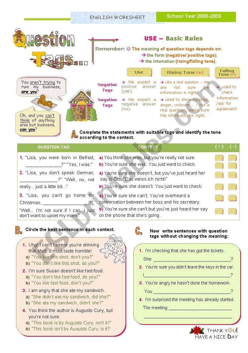 QUESTION TAGS SET  --  PART III  -- USE: Basic rules