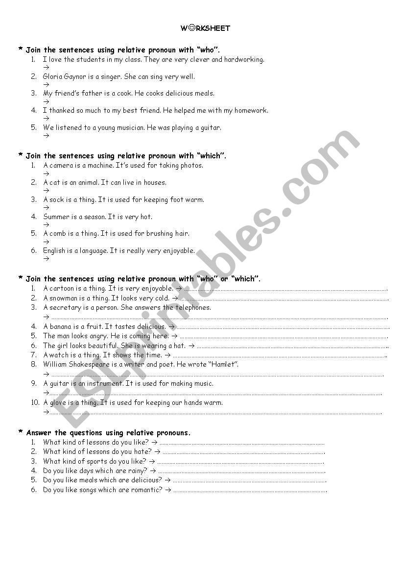 relative clauses worksheet