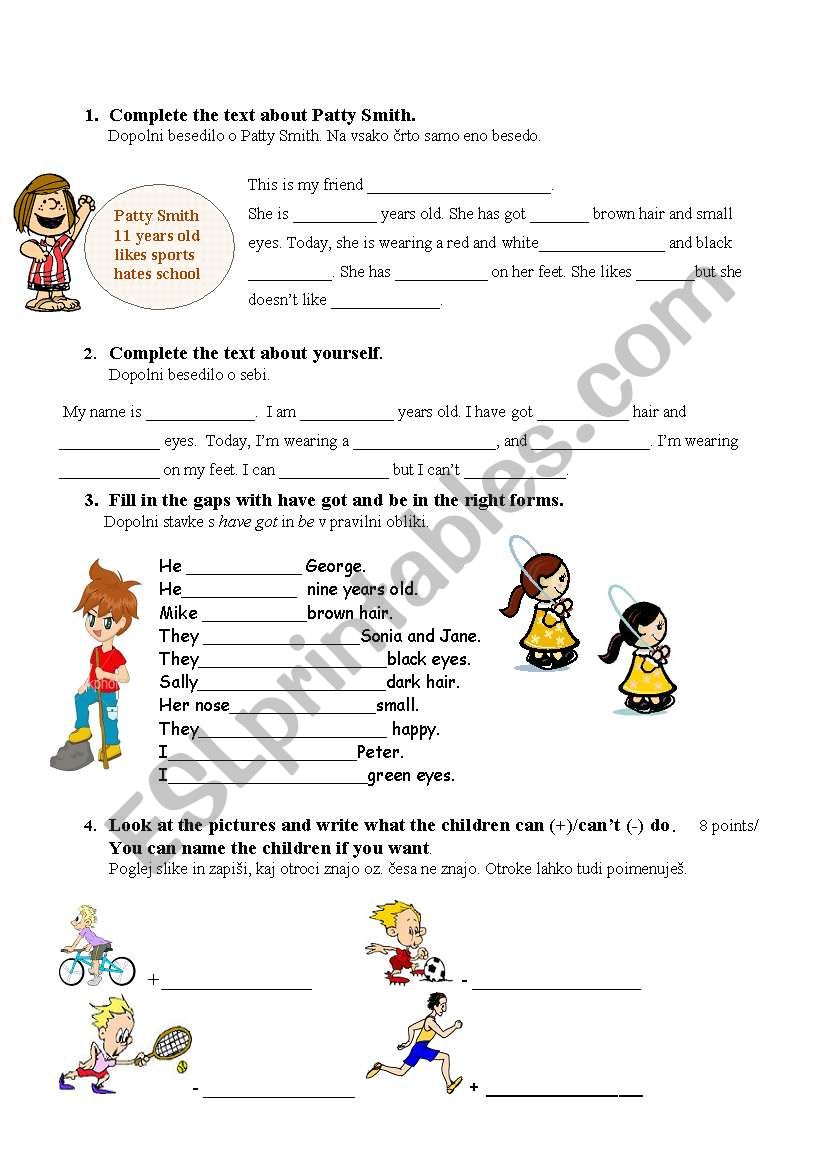 have got, be, sport, clothes worksheet