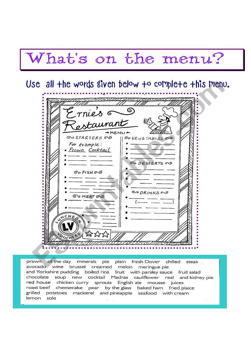 WHATÂ´S ON THE MENU? worksheet