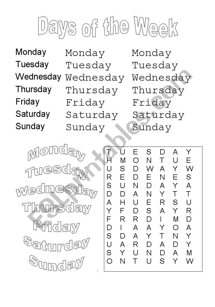 Days of the week worksheet