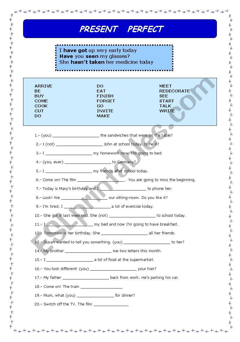 Present Perfect worksheet