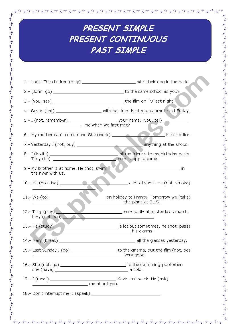 Verb Tenses worksheet