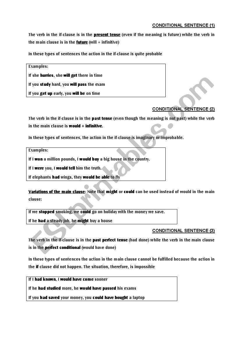REVIEW CONDITIONALS worksheet