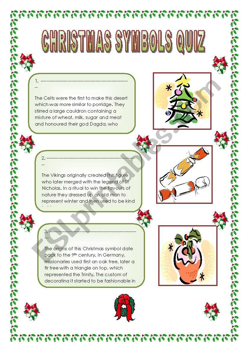 Christmas symbols quiz worksheet