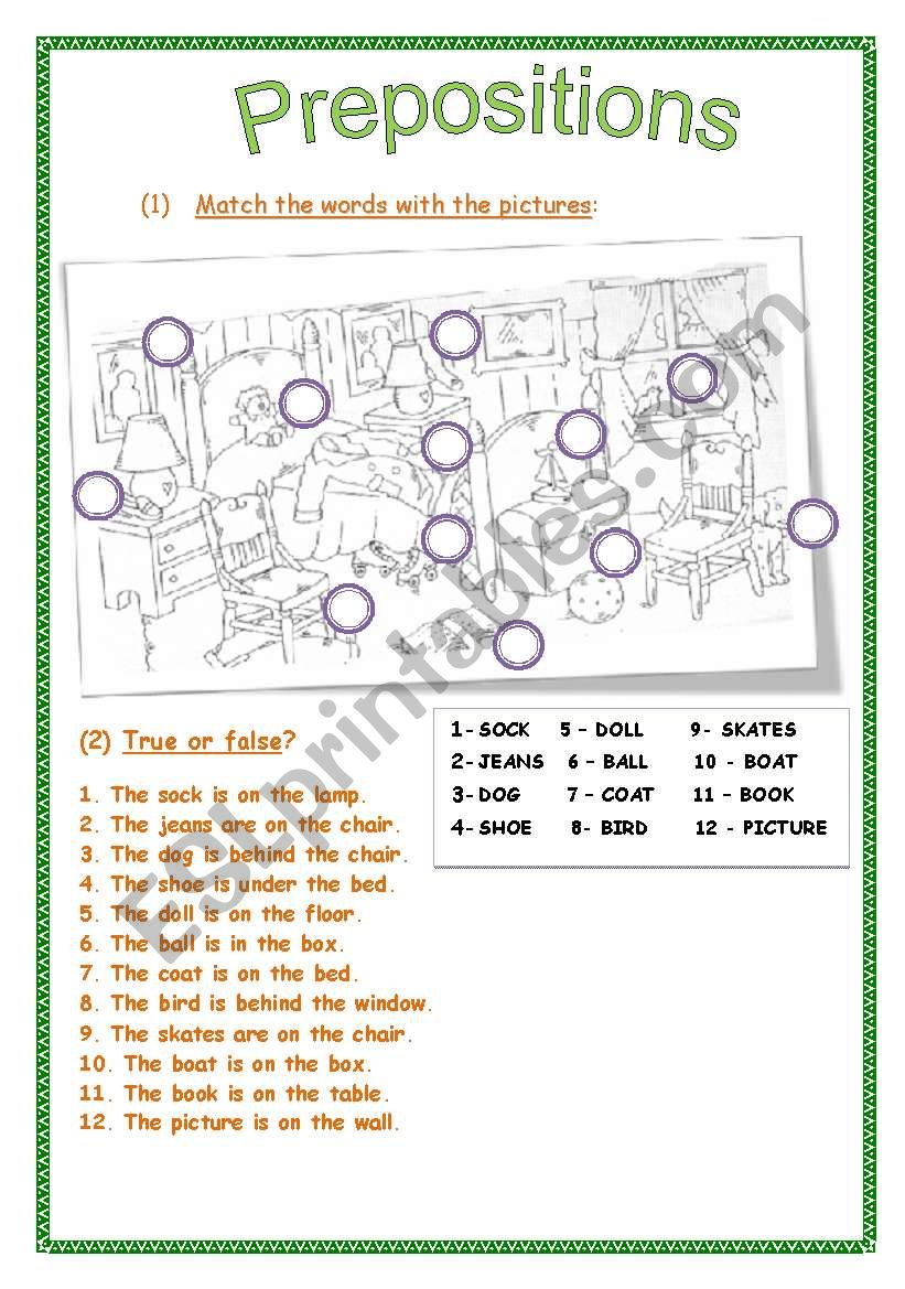 PREPOSITIONS (easy)  worksheet