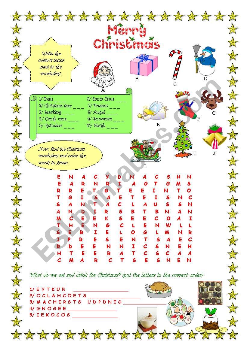 Christmas vocabulary worksheet