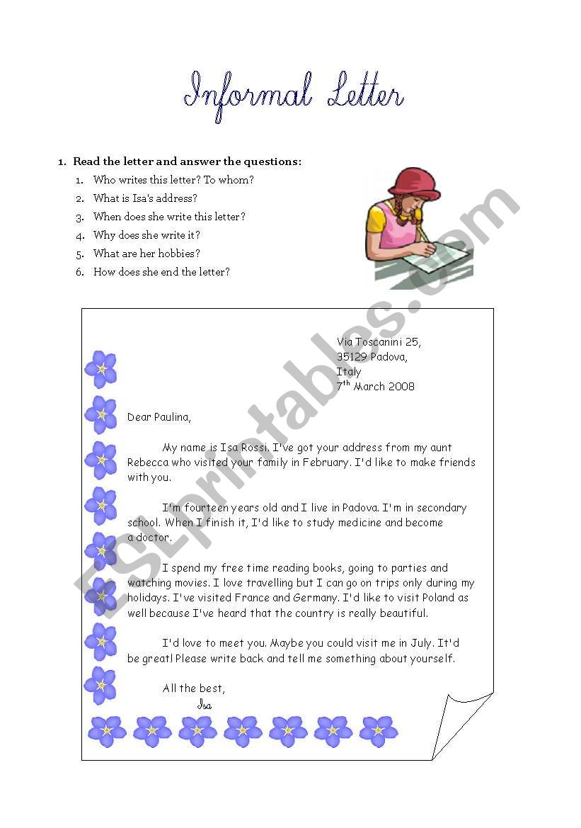 Informal letter writing worksheet