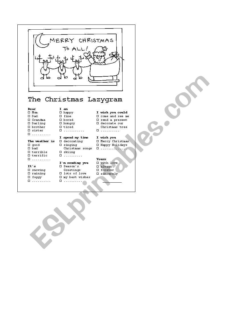 The Christmas Lazygram worksheet