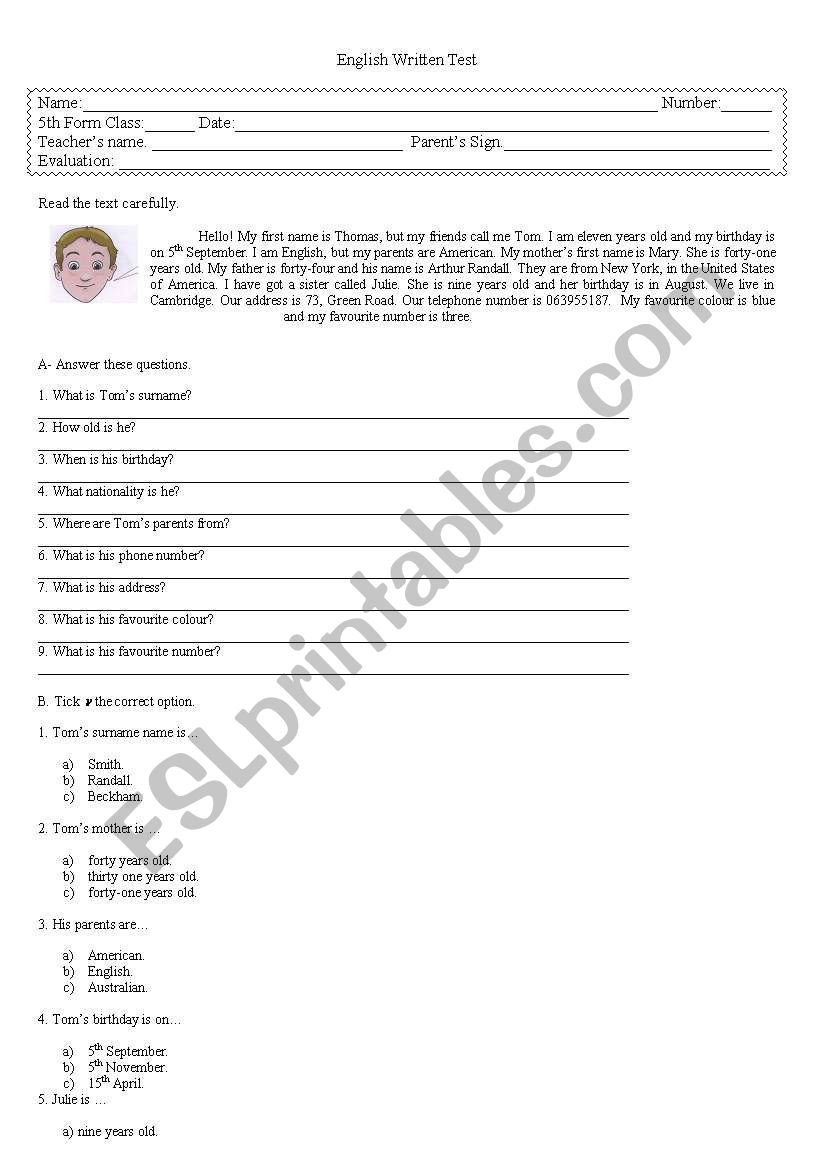 Test  worksheet