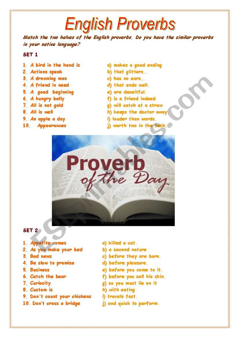 English proverbs worksheet