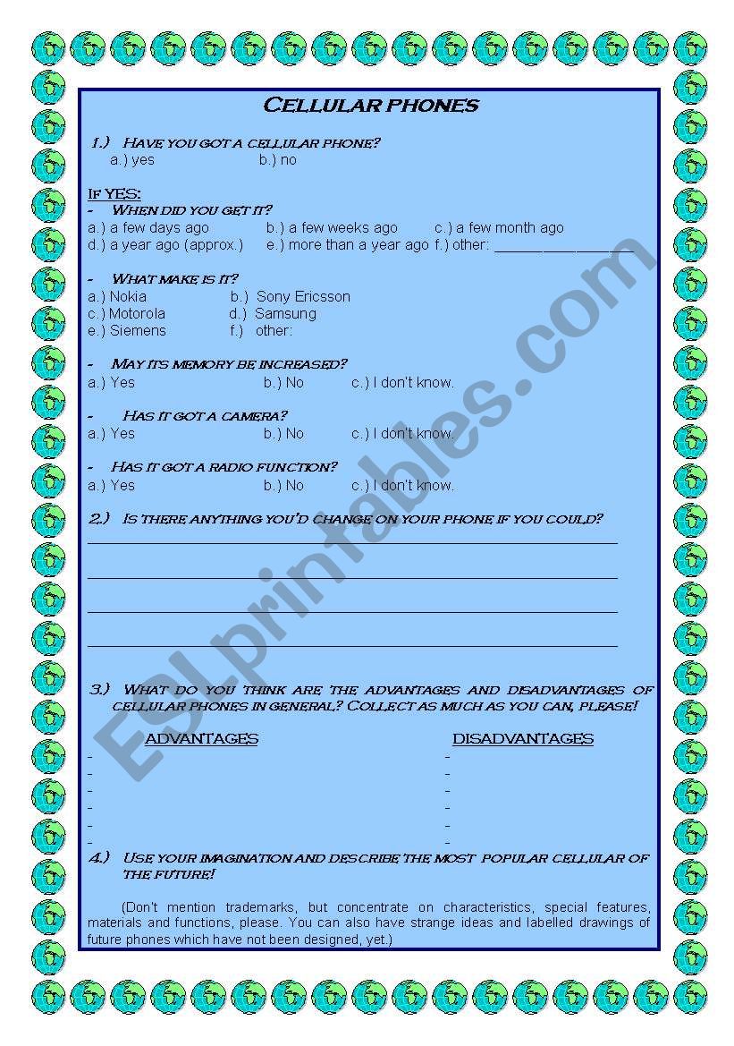 Cellular phones worksheet