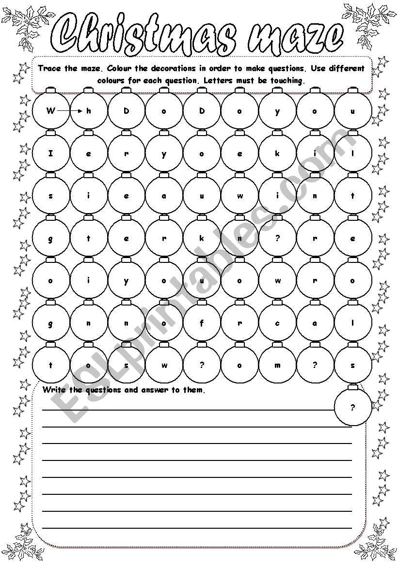 Christmas maze  worksheet