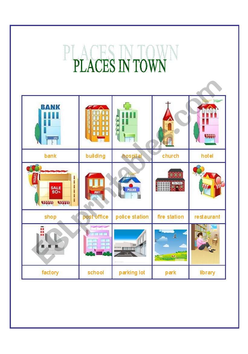 places in town worksheet