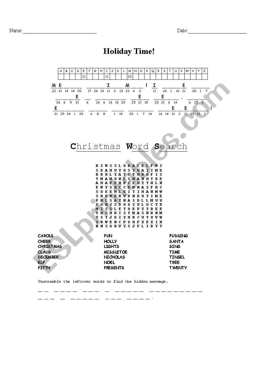 Christmas fun sheet worksheet