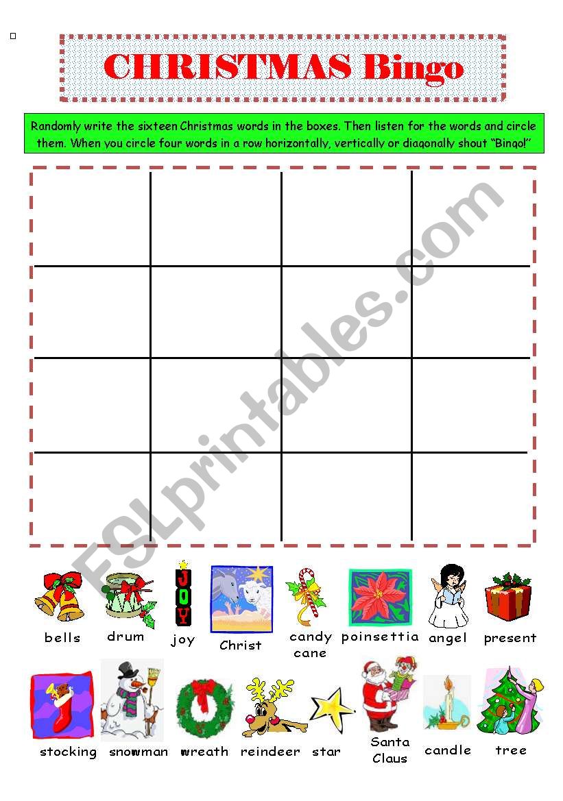 Christmas Vocabulary Bingo worksheet